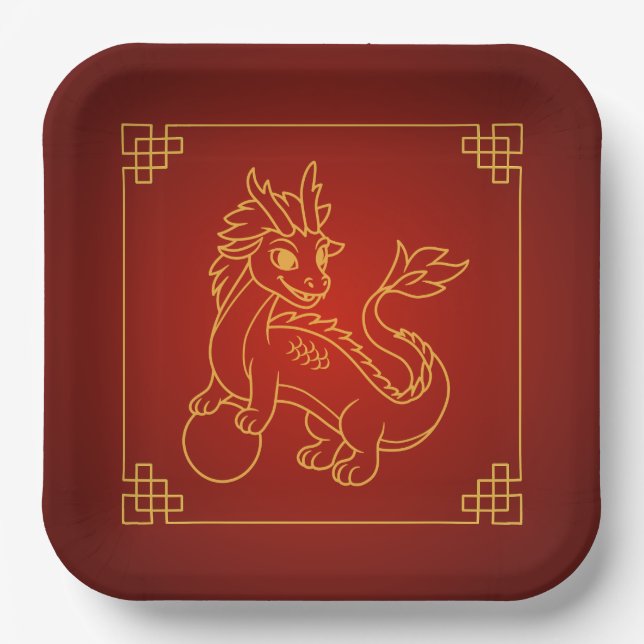 Year of the Dragon 2024 Chinese Zodiac Paper Plate (Front)