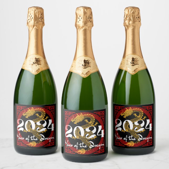 Year of the Dragon 2024 Chinese zodiac Sparkling Wine Label (Bottles)