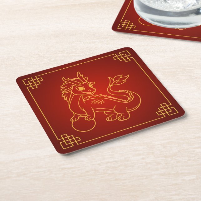 Year of the Dragon 2024 Chinese Zodiac Square Paper Coaster (Angled)