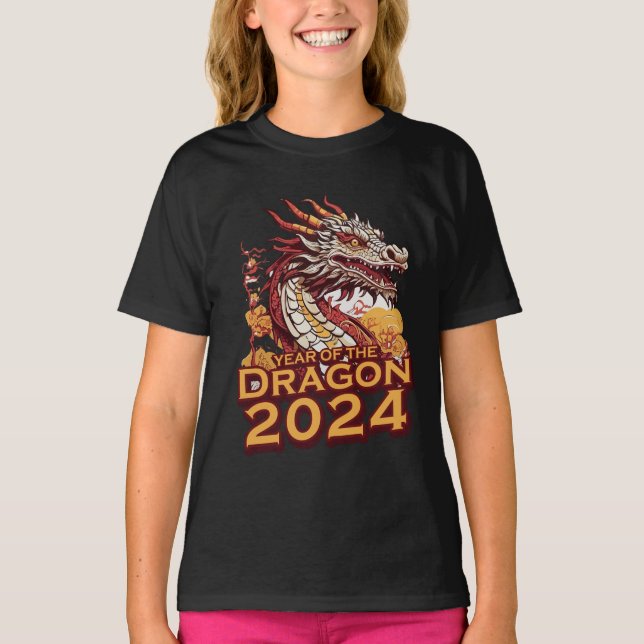Year of the dragon 2024 girl's black Hoody, Dragon T-Shirt (Front)