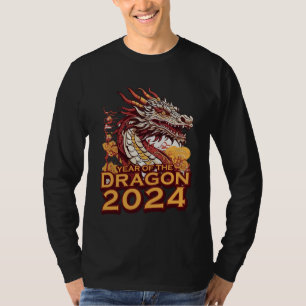 Year of the dragon 2024 Men's black long sleeve  T-Shirt