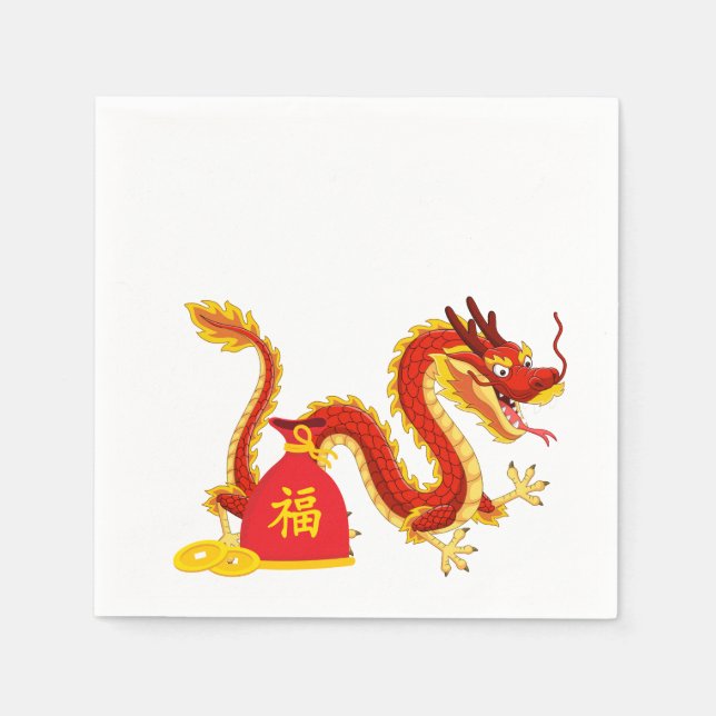 Year of the Dragon Cartoon Red Sack Napkins (Front)