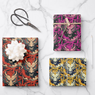 Year of the Dragon Chinese Dragons Multicolored Wrapping Paper Sheet