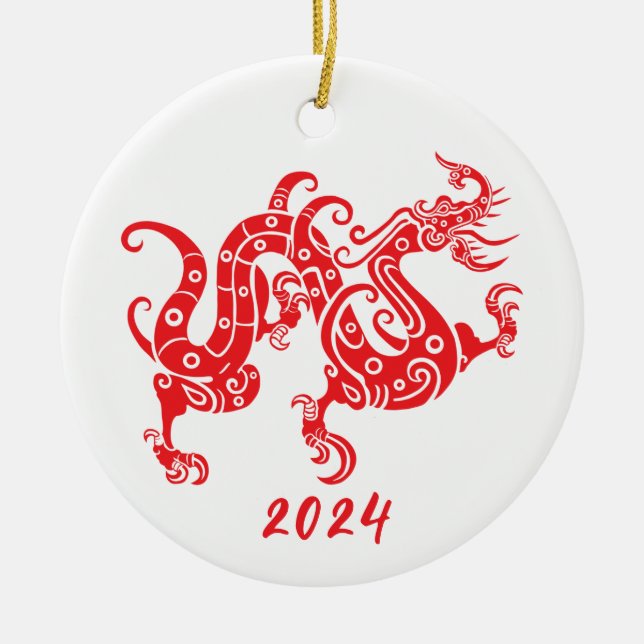 Year of the Dragon Chinese New Year Ceramic Tree Decoration (Front)