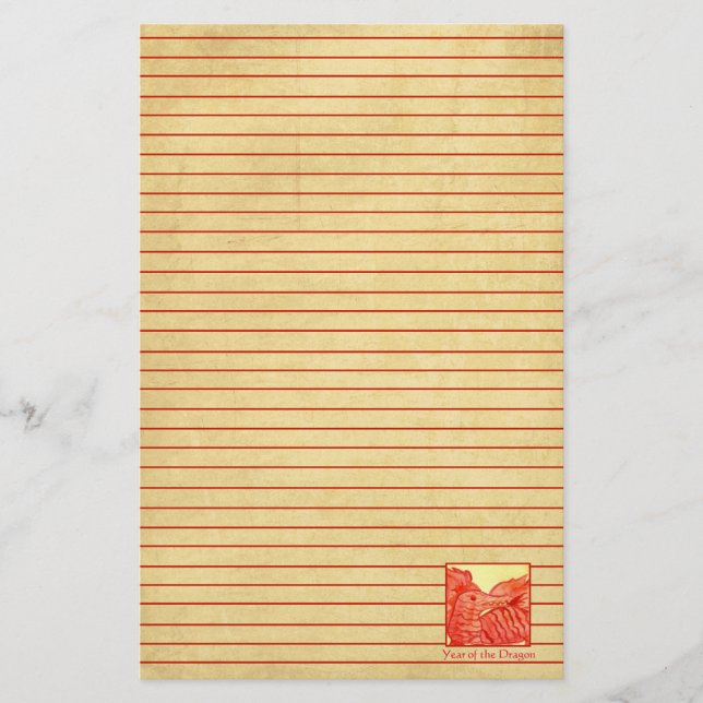Year of the Dragon Chinese New Year Red Lined Stationery (Front)