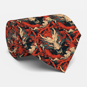Year of the Dragon Chinese Red and Green Tie