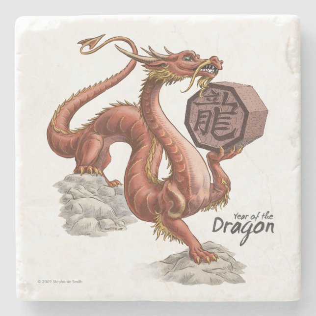 Year of the Dragon Chinese Zodiac Animal Art Stone Coaster (Front)