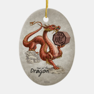 Year of the Dragon Chinese Zodiac Art Ceramic Tree Decoration