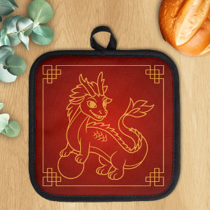 Year of the Dragon Chinese Zodiac Red Pot Holder