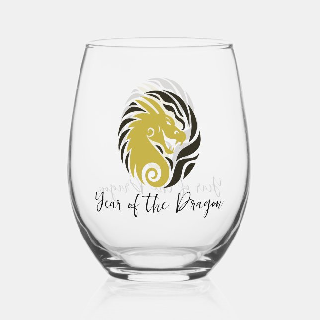 Year of the Dragon Design Stemless Wine Glass (Front)