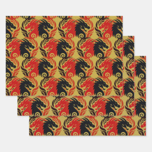 Year of the Dragon Design Wrapping Paper Sheet