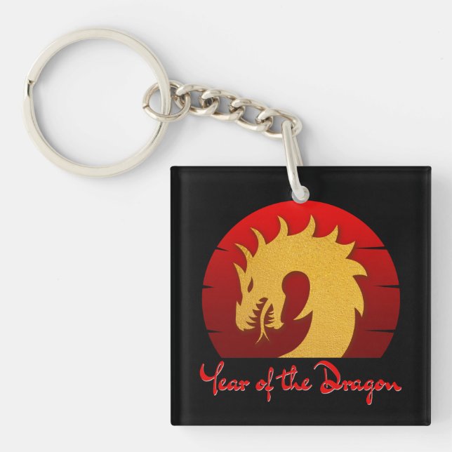 YEAR OF THE DRAGON GOLD RED KEY RING (Front)