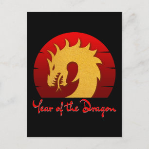 YEAR OF THE DRAGON GOLD RED POSTCARD