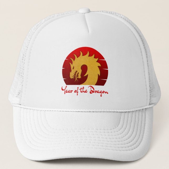 YEAR OF THE DRAGON GOLD RED TRUCKER HAT (Front)
