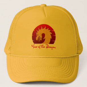 YEAR OF THE DRAGON GOLD RED TRUCKER HAT