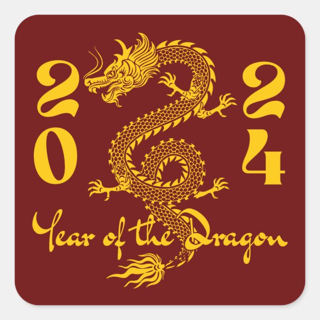 Year of the Dragon Gold Square Sticker (Front)