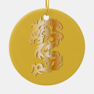 Year of the Dragon in Gold Ceramic Tree Decoration
