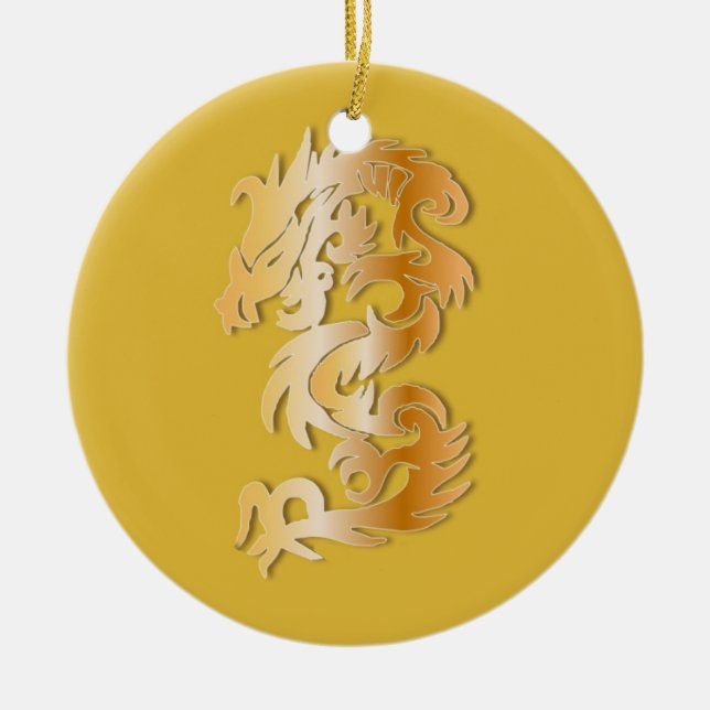 Year of the Dragon in Gold Ceramic Tree Decoration (Front)