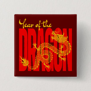 Year of the Dragon Red Gold 15 Cm Square Badge