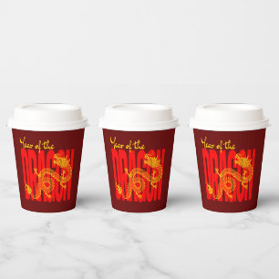 Year of the Dragon Red Gold Paper Cups