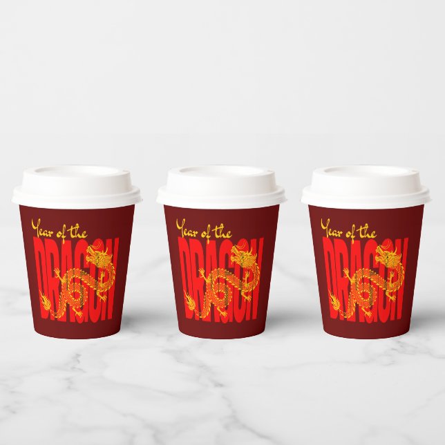 Year of the Dragon Red Gold Paper Cups (Multi)