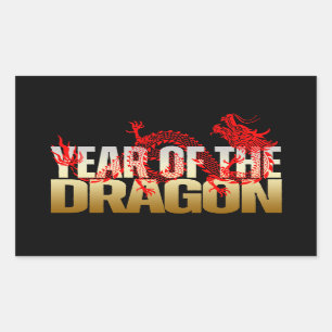 YEAR OF THE DRAGON RED GOLD RECTANGULAR STICKER