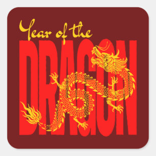 Year of the Dragon Red Gold Square Sticker