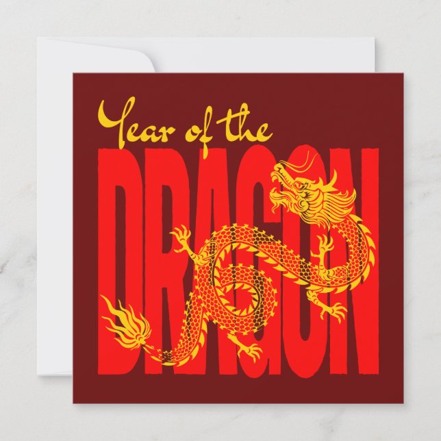 Year of the Dragon Red Gold Thank You Card (Front)