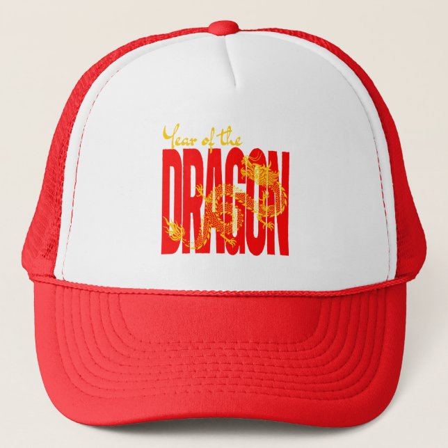Year of the Dragon Red Gold Trucker Hat (Front)