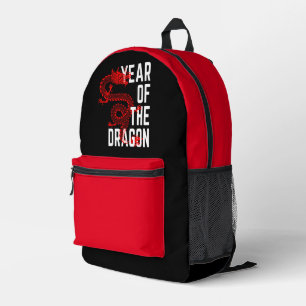 Year of the Dragon red white Printed Backpack