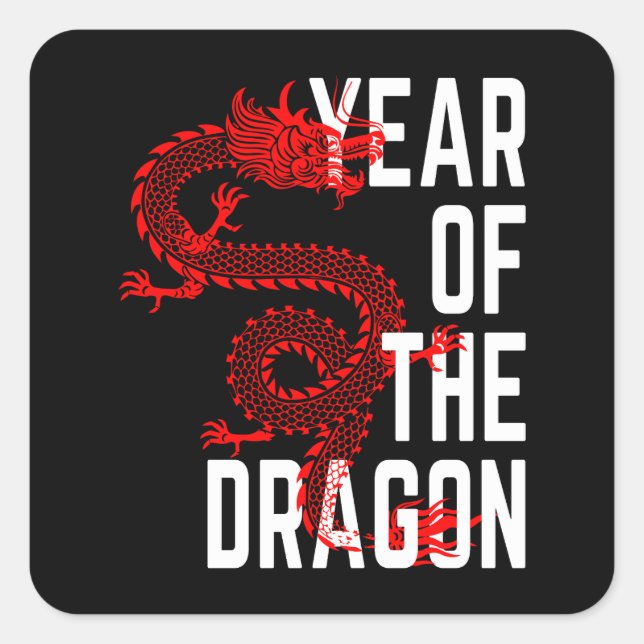 Year of the Dragon red white Square Sticker (Front)