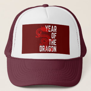 Year of the Dragon red white Trucker Hat