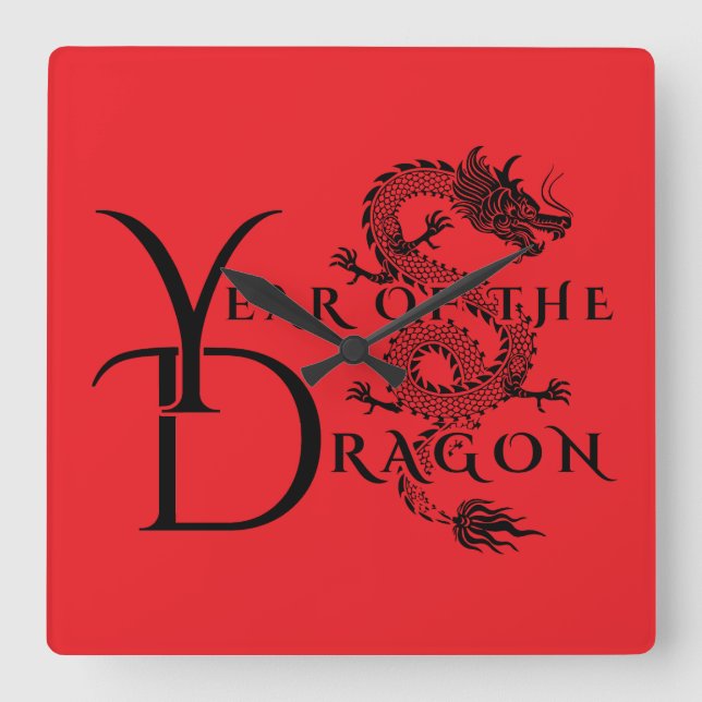 Year of the dragon square wall clock (Front)