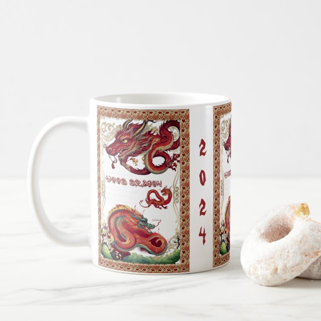Year of the Dragon Wood Personalise Coffee Mug (With Donut)