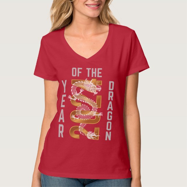 Year of the Dragon Year 2024 White Grey Gold T-Shirt (Front)