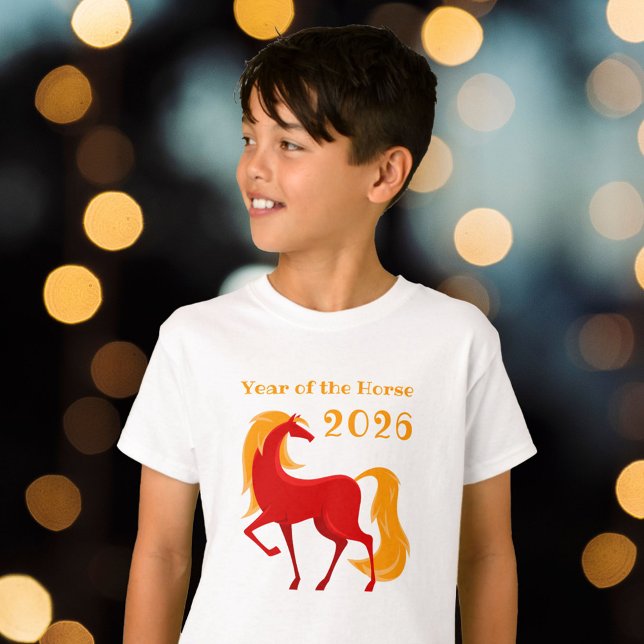 Year of the Fire Horse 2026 Chinese Zodiac Boy's T-Shirt (Creator Uploaded)