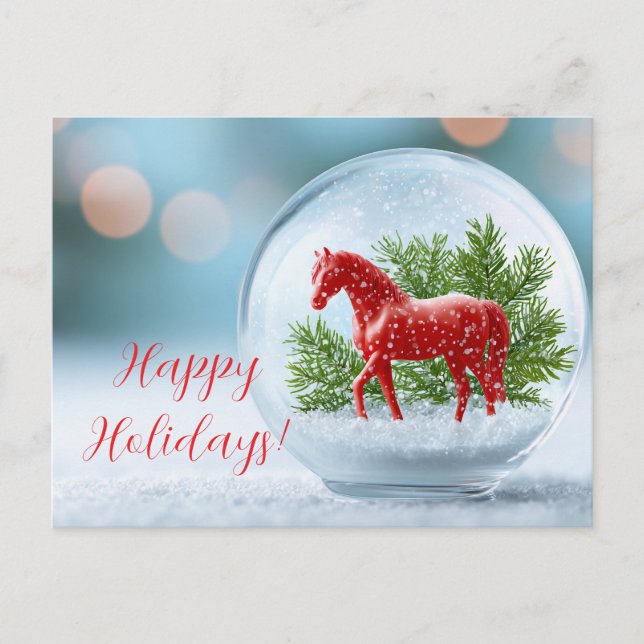 Year of the Fire Horse 2026: Festive Snow Globe Postcard (Front)