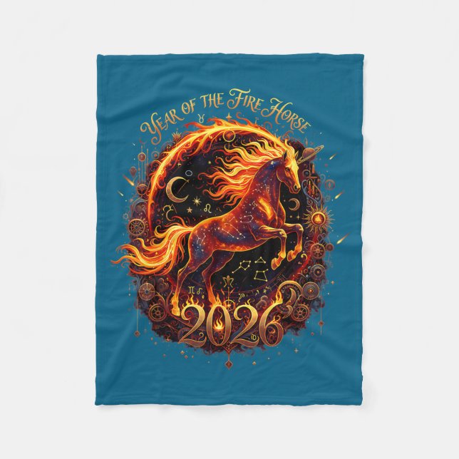 Year Of The Fire Horse 2026 Lunar Chinese New Year Fleece Blanket (Front)