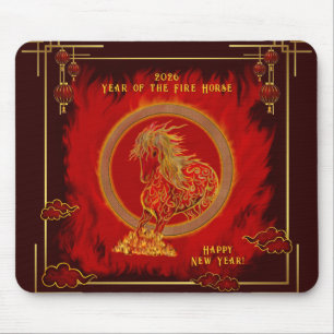 Year of the Fire Horse , Happy Lunar New Year Mouse Mat