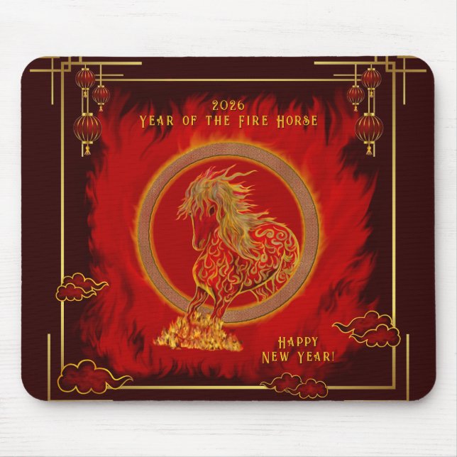 Year of the Fire Horse , Happy Lunar New Year Mouse Mat (Front)