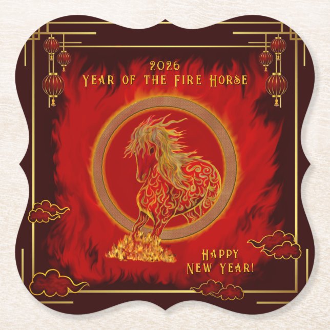 Year of the Fire Horse , Happy Lunar New Year Paper Coaster (Front)