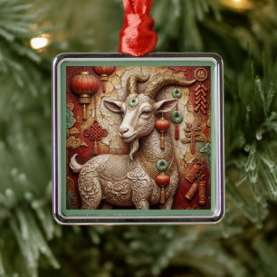 Year Of The Goat 2027 Lucky Lunar New Year Ornamen Metal Tree Decoration