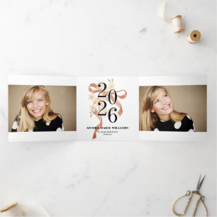 Year of the Graduate Ribbon Bow Multi Photo Tri-Fold Announcement