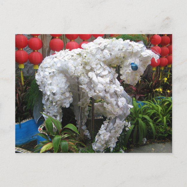 Year of the Horse | 春節馬 ... Chinese Flower Topiary Holiday Postcard (Front)