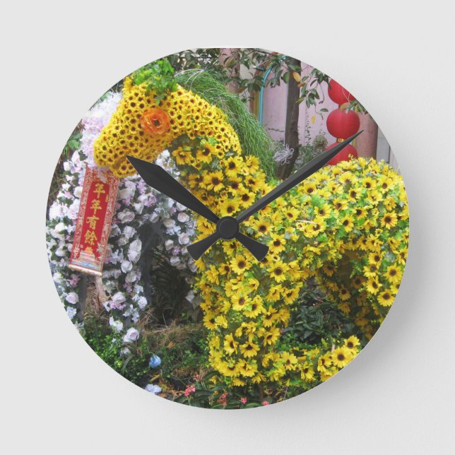 Year of the Horse | 春節馬 ... Chinese Flower Topiary Round Clock (Front)