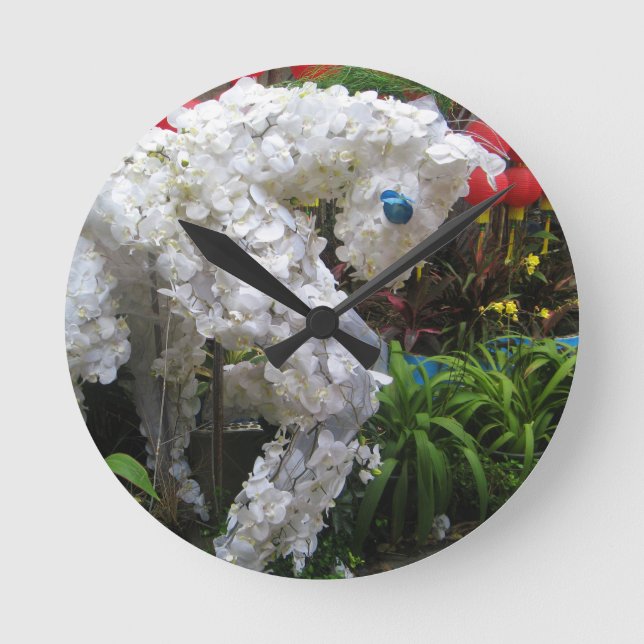 Year of the Horse | 春節馬 ... Chinese Flower Topiary Round Clock (Front)