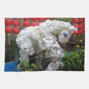 Year of the Horse   春節馬 ... Chinese Flower Topiary Tea Towel