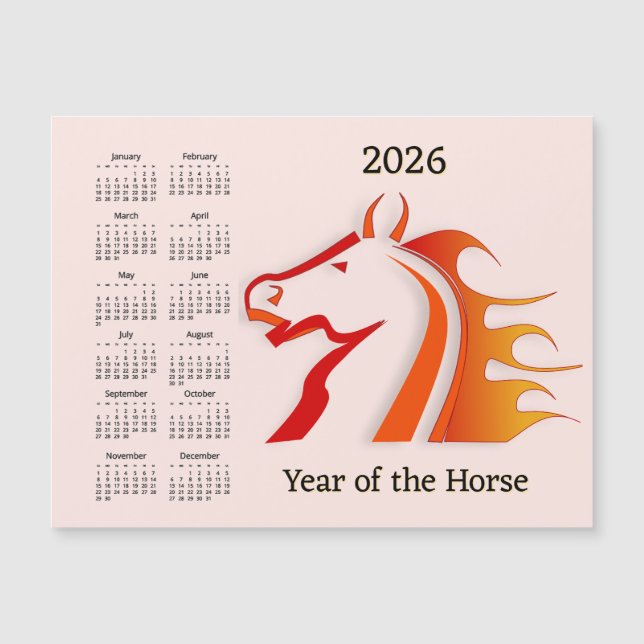 Year of the Horse 2026 Calendar Magnetic Card (Front)
