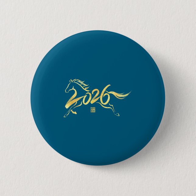 Year Of The Horse 2026 Calligraphy Chinese New Yea 6 Cm Round Badge (Front)