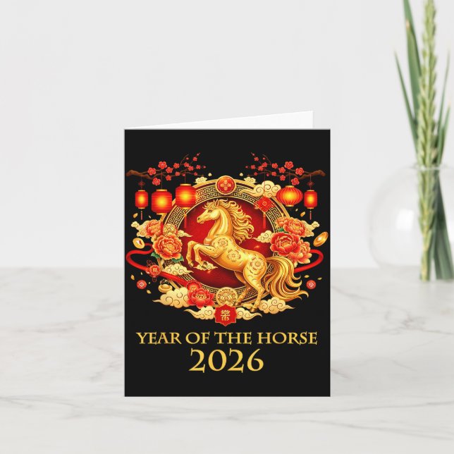 Year Of The Horse 2026 Chinese New Year Horse Lant Card (Front)